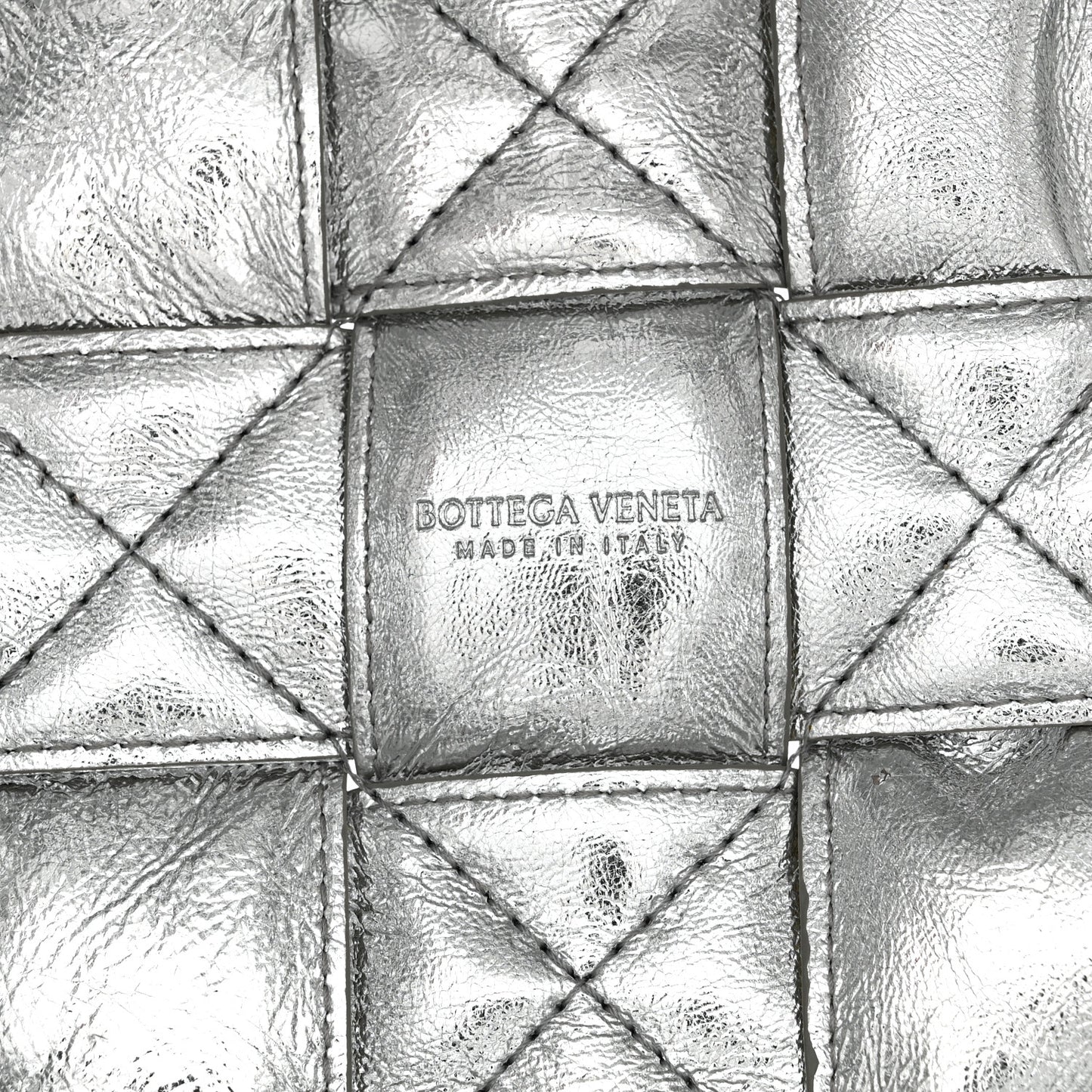 Metallic Calfskin Intrecciato Foulard Bucket Bag Silver