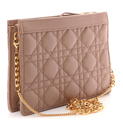 Christian Dior Calfskin Cannage Caro Zipped Pouch With Chain Rose Des Vents 3 of 11