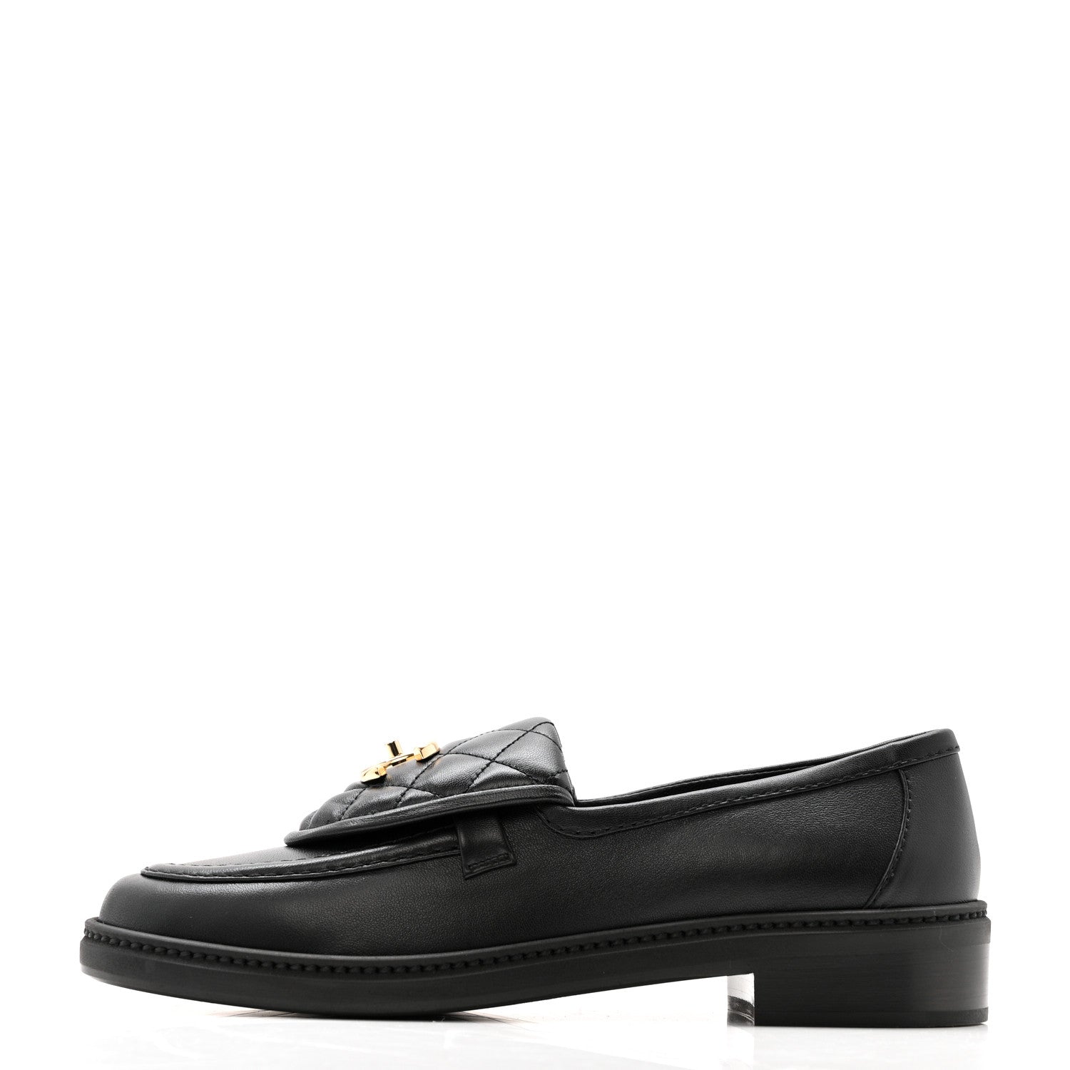 Chanel Lambskin Quilted CC Turnlock Loafers 38 Black 1830930
