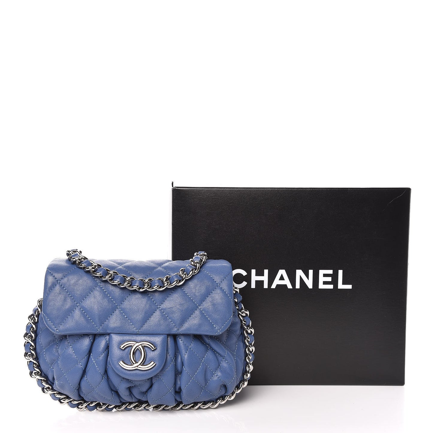 Washed Lambskin Quilted Mini Chain Around Flap Blue