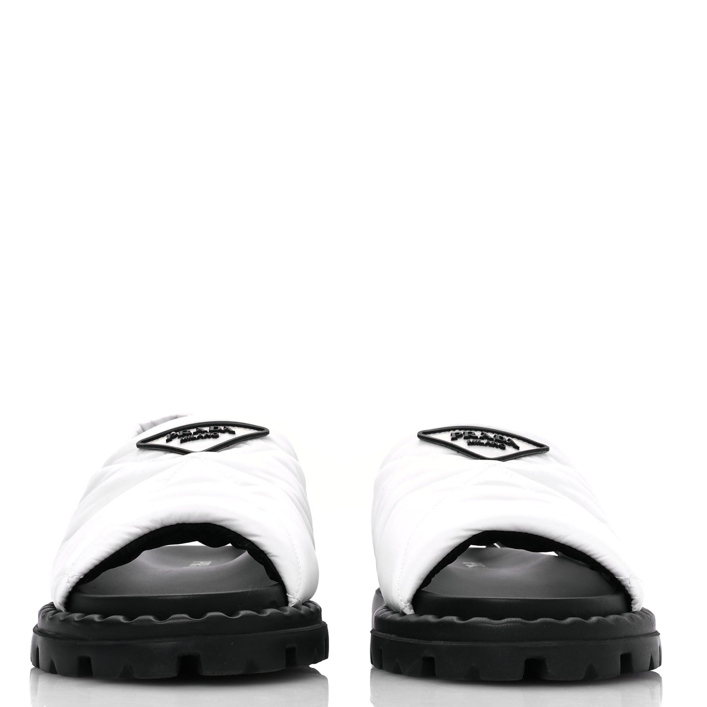 Nylon Triangle Logo Padded Slingback Sandals 37.5 White