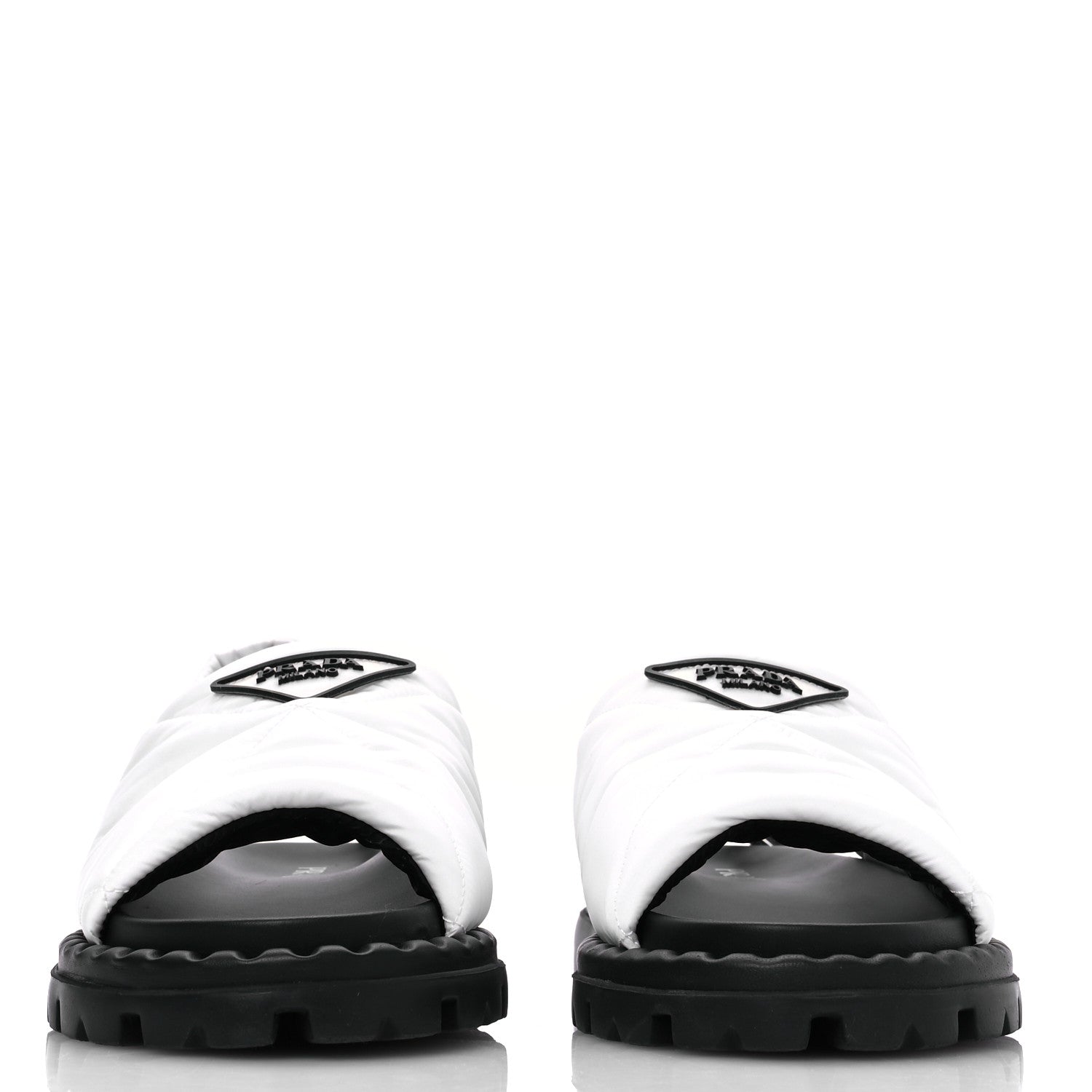 Prada Nylon Triangle Logo Padded Slingback Sandals 37.5 White 3 of 9