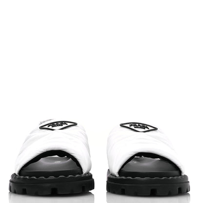 Prada Nylon Triangle Logo Padded Slingback Sandals 37.5 White 3 of 9