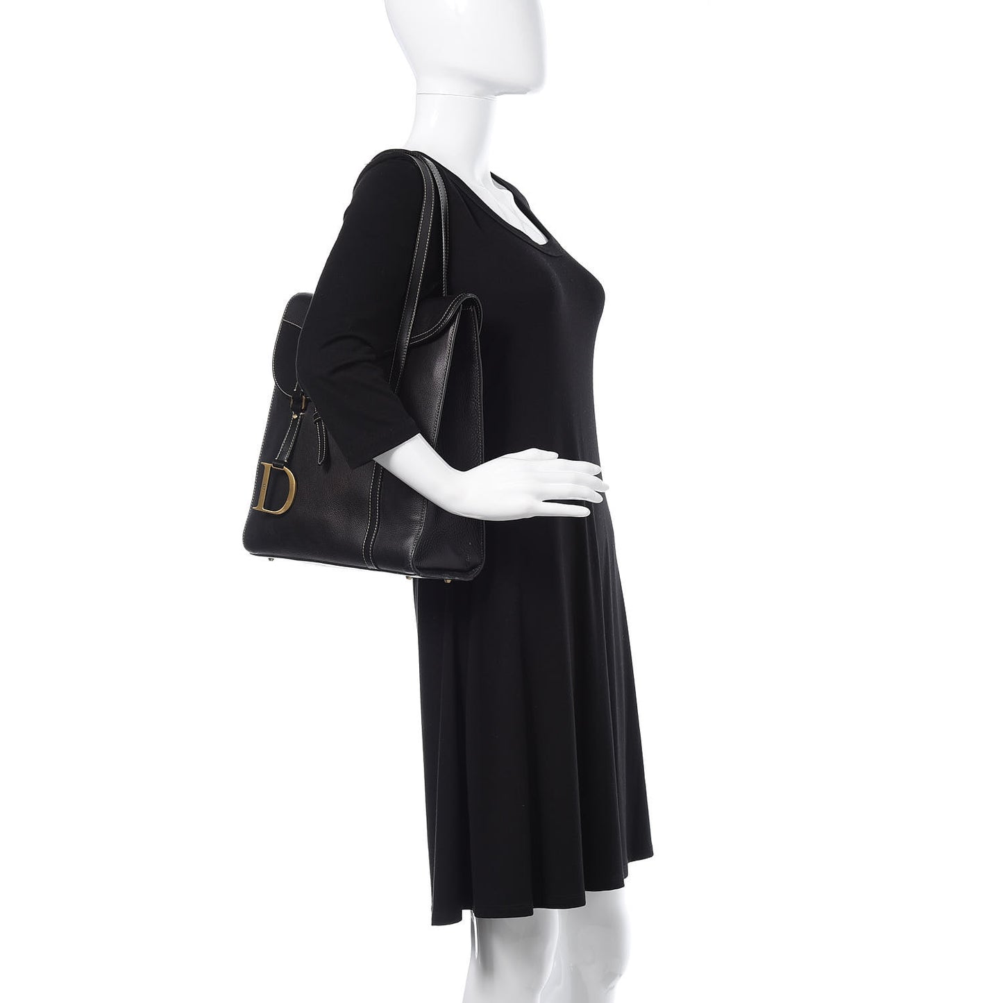 Calfskin Saddle Vertical Shopper Black