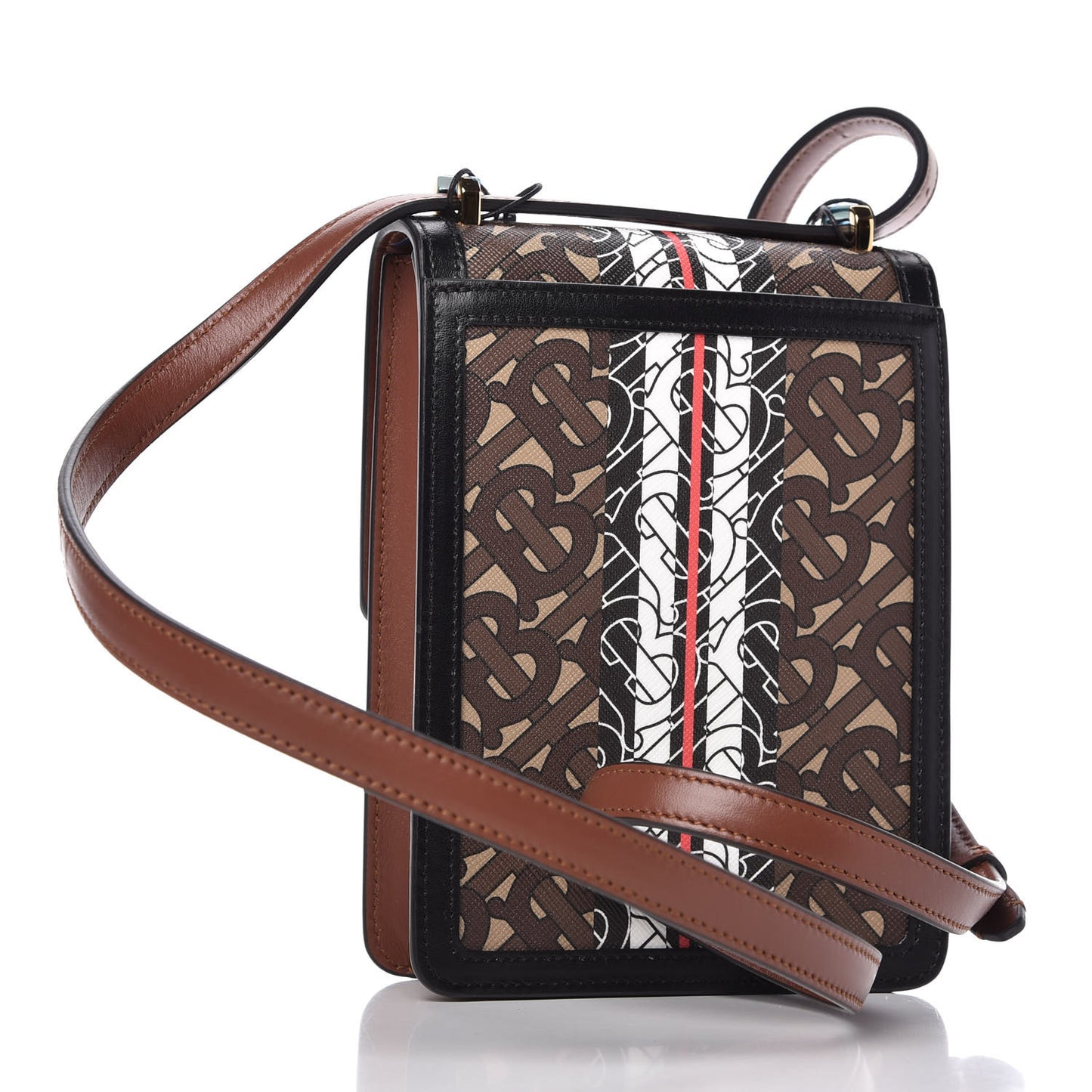 E-Canvas Monogram Stripe Robin Bag Bridle Brown