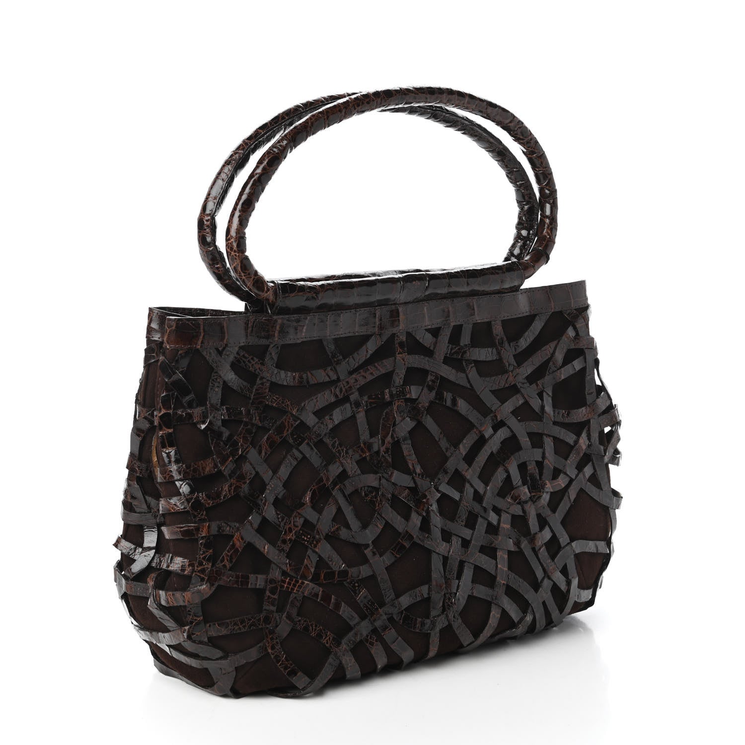 Nancy Gonzalez Crocodile Woven Suede Tote Chocolate 3 of 9