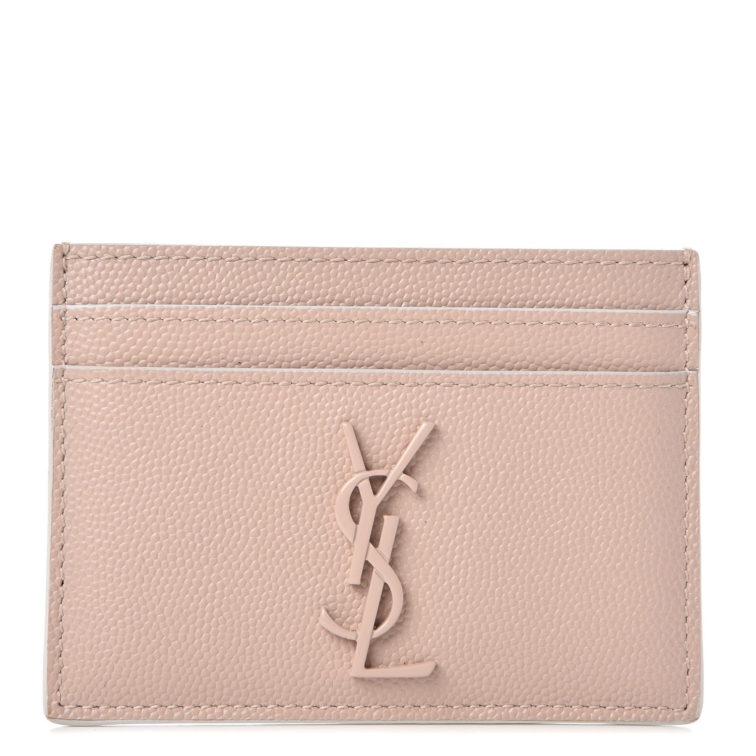 Saint Laurent Grain De Poudre Monogram Credit Card Case Rose 1 of 8