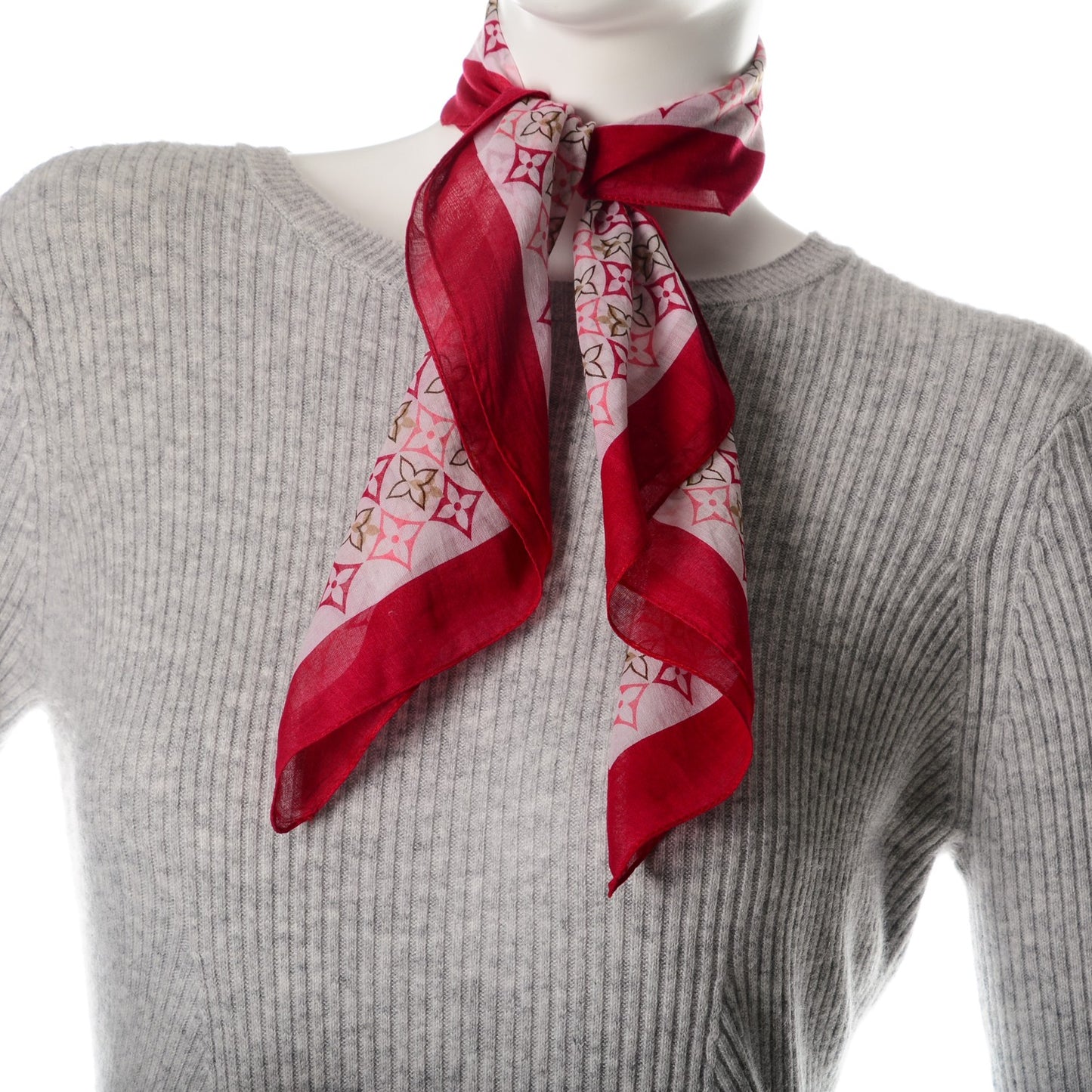 Cotton Monogram Voile Square Scarf Red