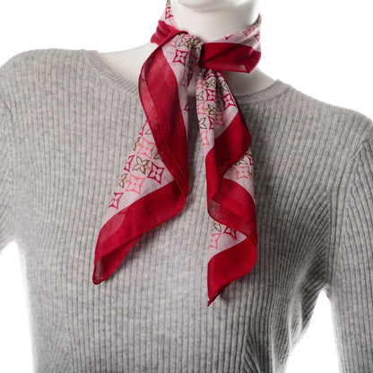 Louis Vuitton Cotton Monogram Voile Square Scarf Red 3 of 4