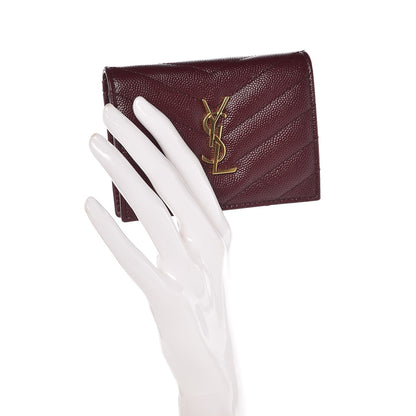 Saint Laurent Grain De Poudre Matelasse Chevron Monogram Card Case Bordeaux 2 of 8