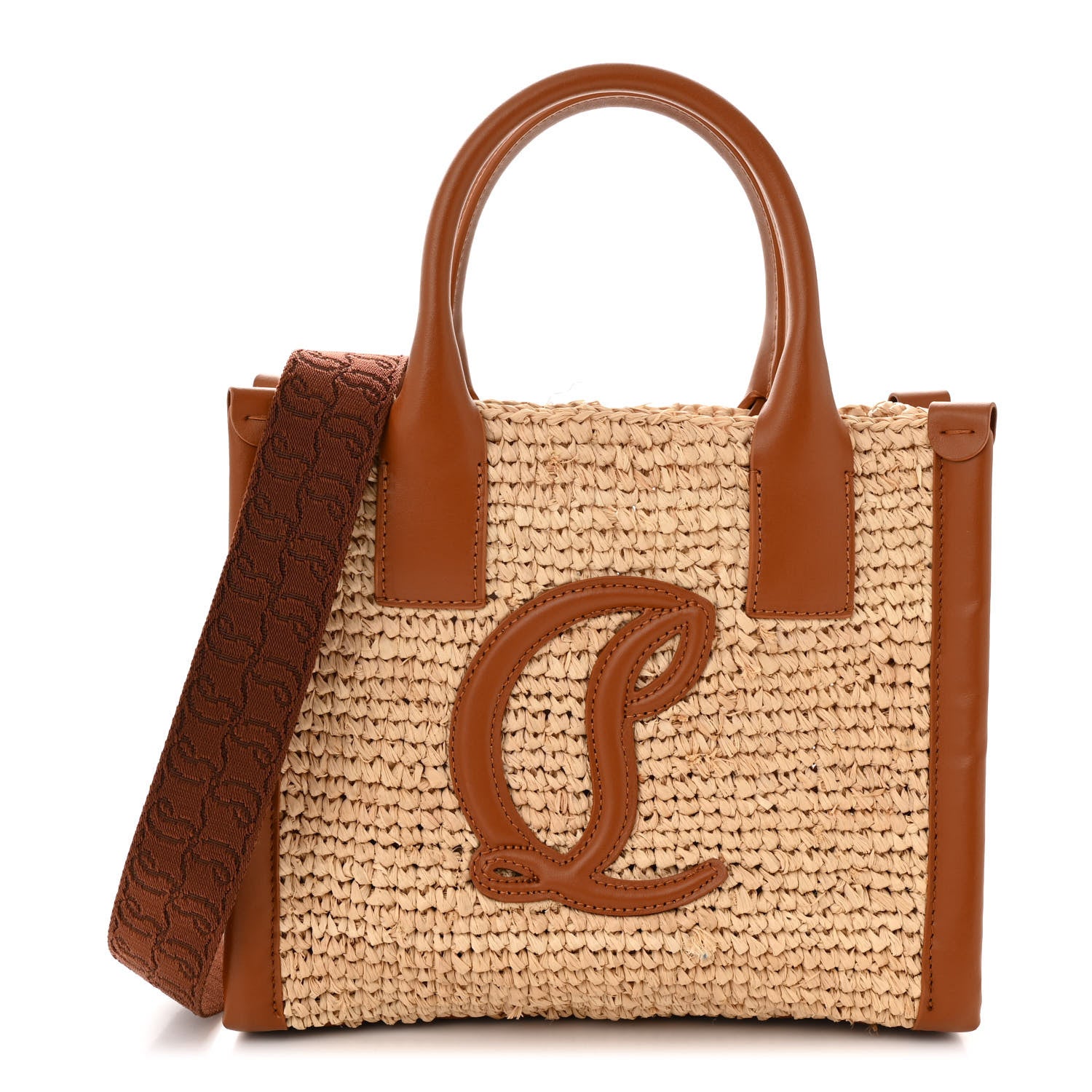 Christian Louboutin Raffia Calfskin Mini By My Side Tote Beige 1 of 10