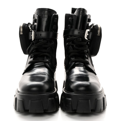 Prada Spazzolato Rois Nylon Metal Triangle Logo Monolith Pouch Pocket 55mm Boots 40 Black 2 of 16