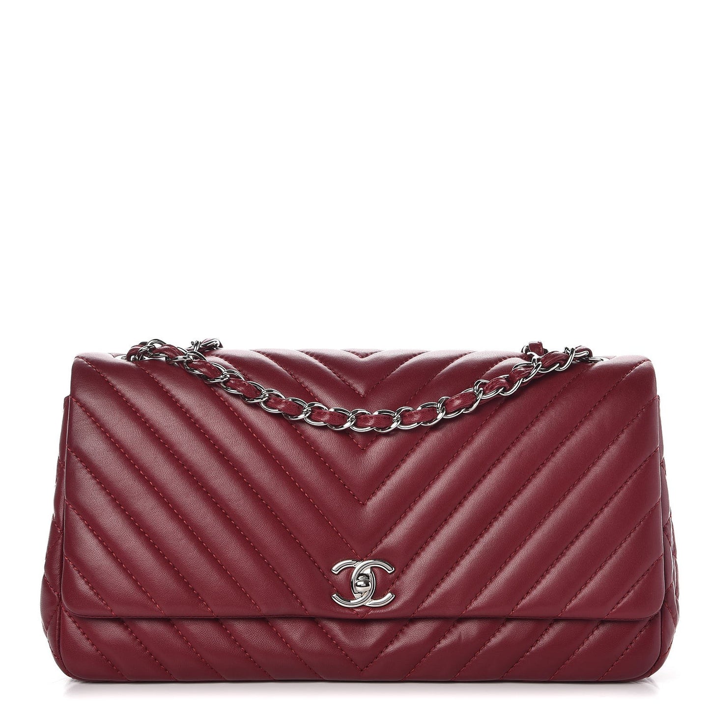 Lambskin Chevron Quilted Large Surpique Flap Dark Red