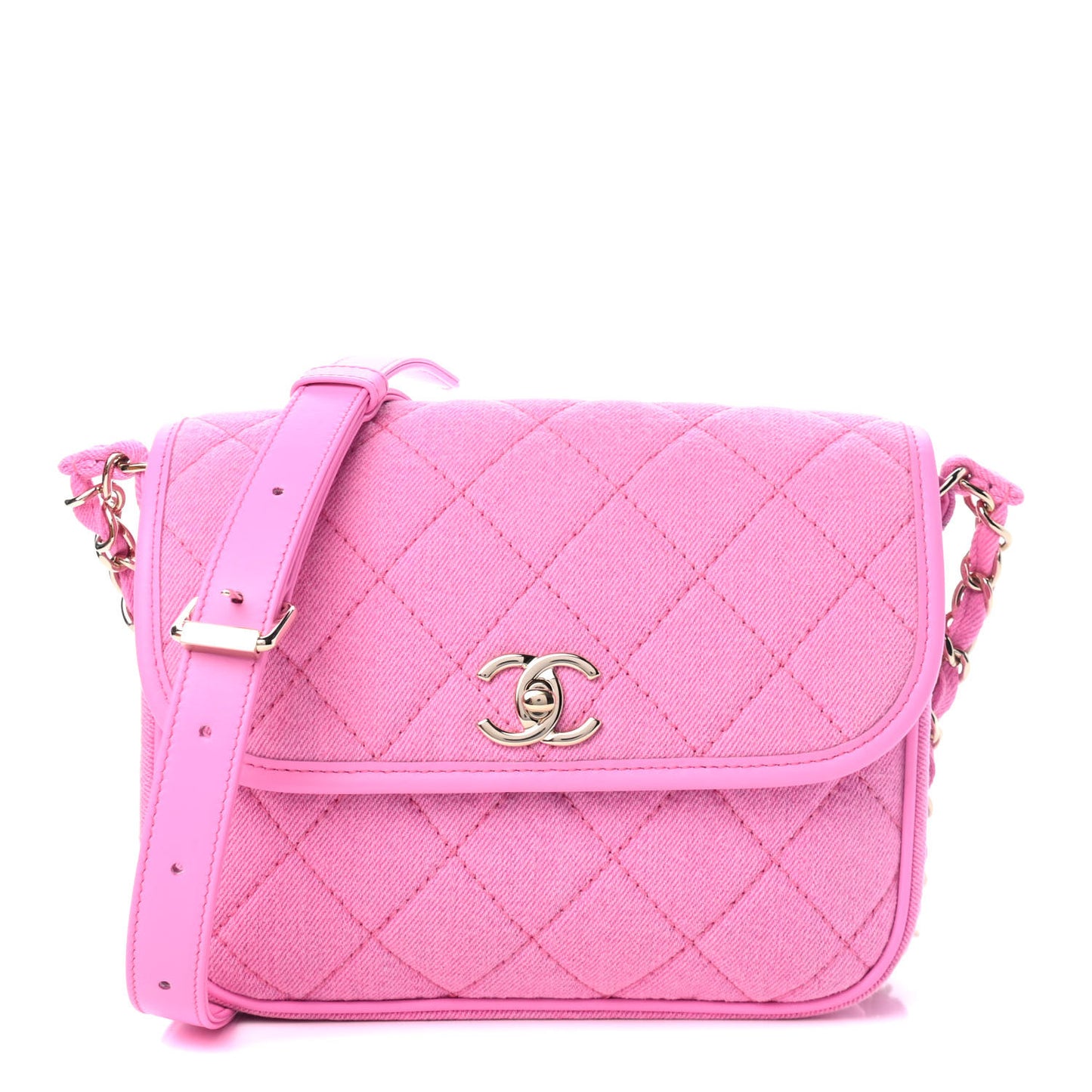 Denim Quilted Small Messenger Flap Neon Pink