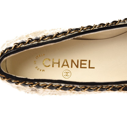 Chanel Tweed Grosgrain Chained Cap Toe Ballerina Flats 37 Ivory Black 6 of 9