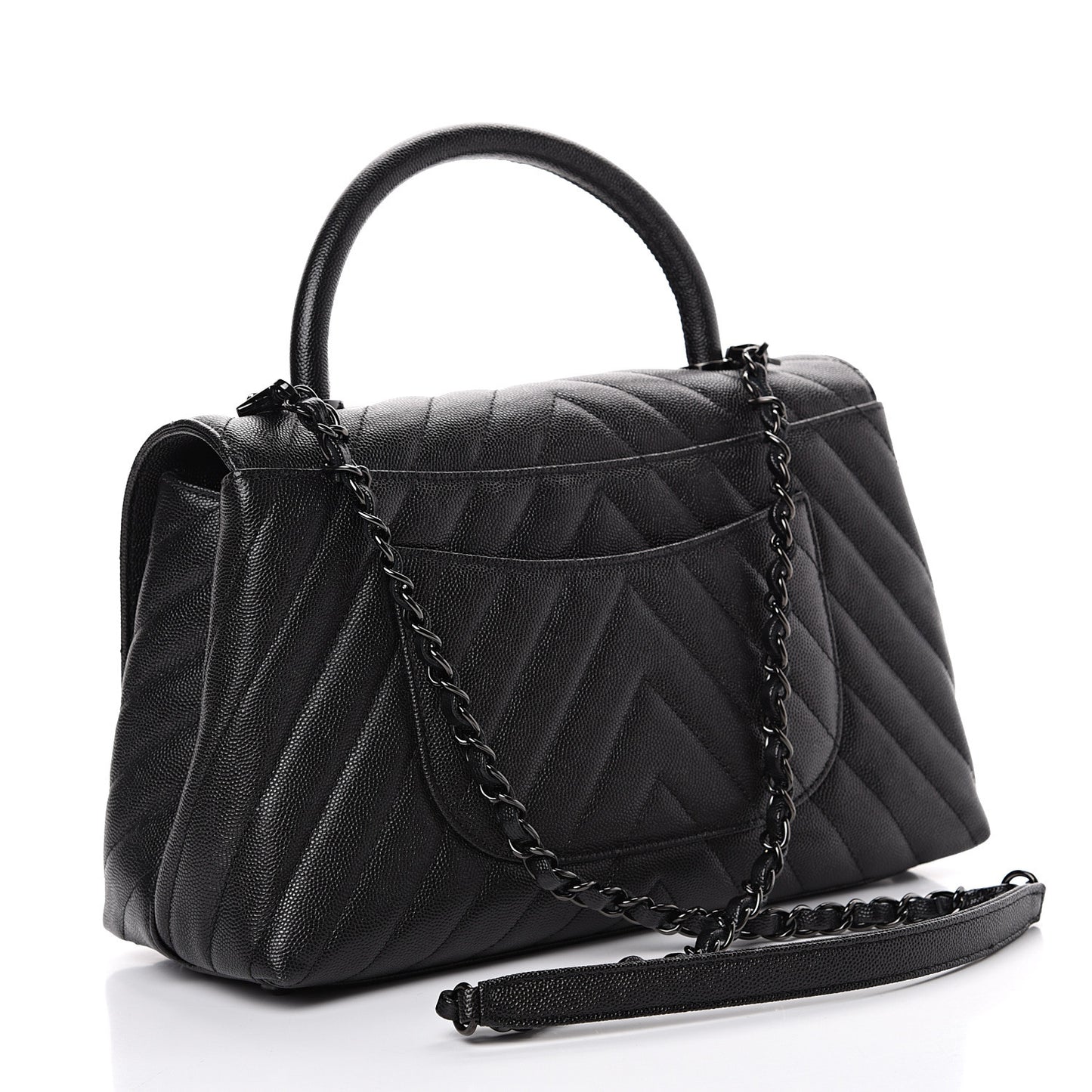 Caviar Chevron Quilted Small Coco Handle Flap So Black