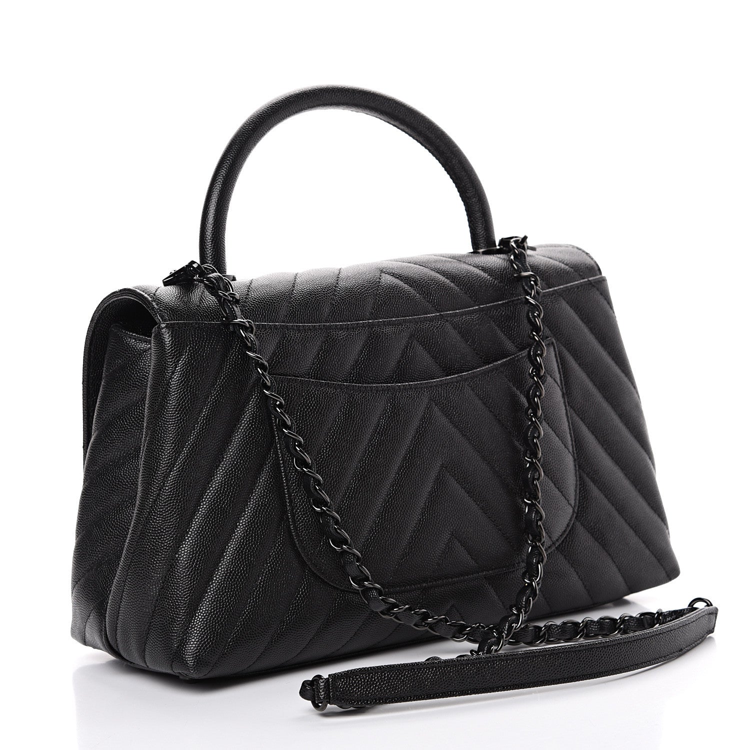 Chanel Caviar Chevron Quilted Small Coco Handle Flap So Black 2 of 10
