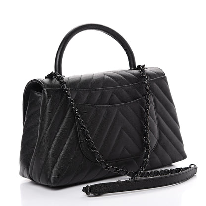 Chanel Caviar Chevron Quilted Small Coco Handle Flap So Black 2 of 10