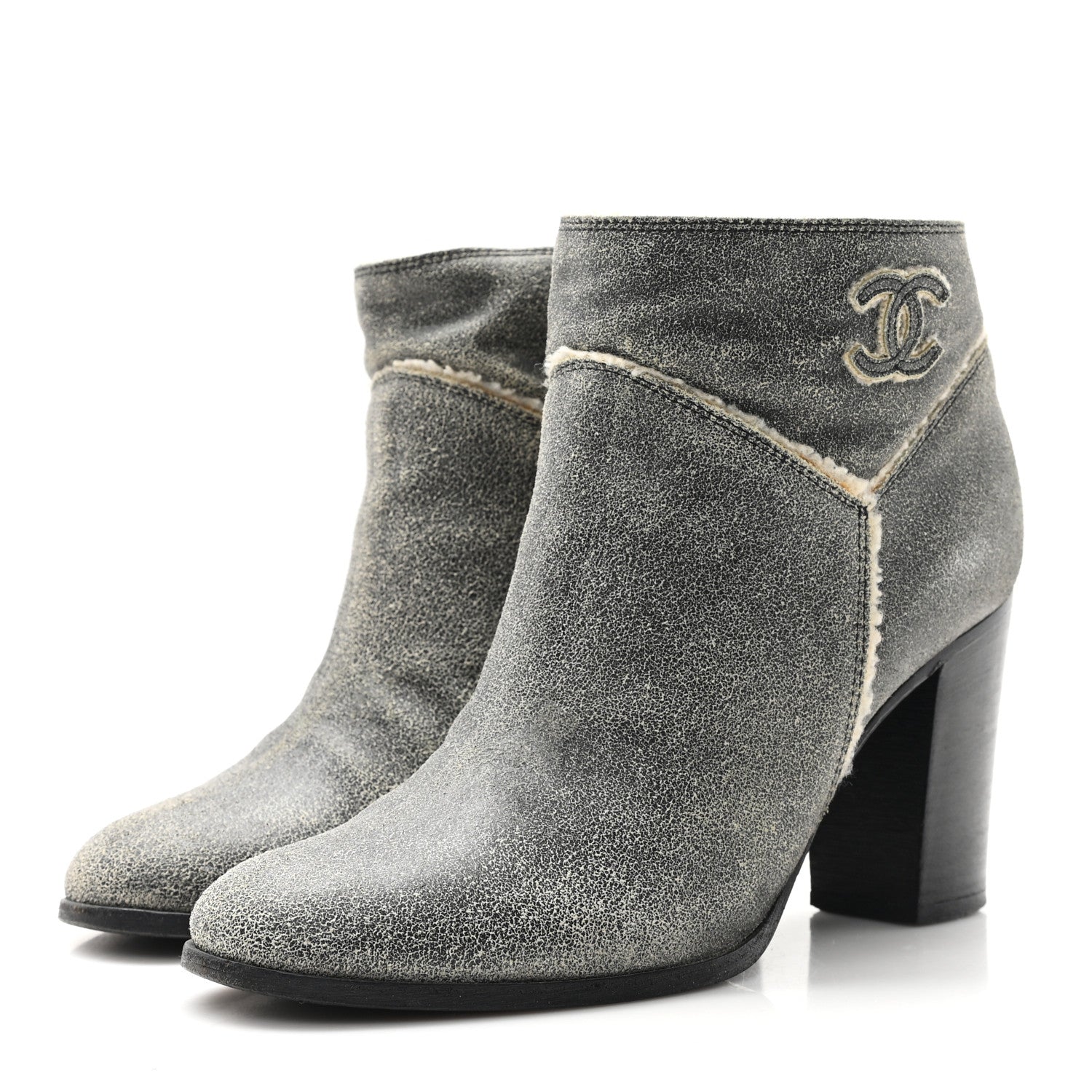 Chanel Suede Calfskin Shearling CC Ankle Boots 37 Beige 4 of 9