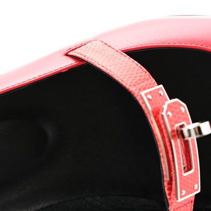 Hermes Lizard Calfskin Brillante Kelly Ballet Flat  38 Rouge Vif 10 of 11