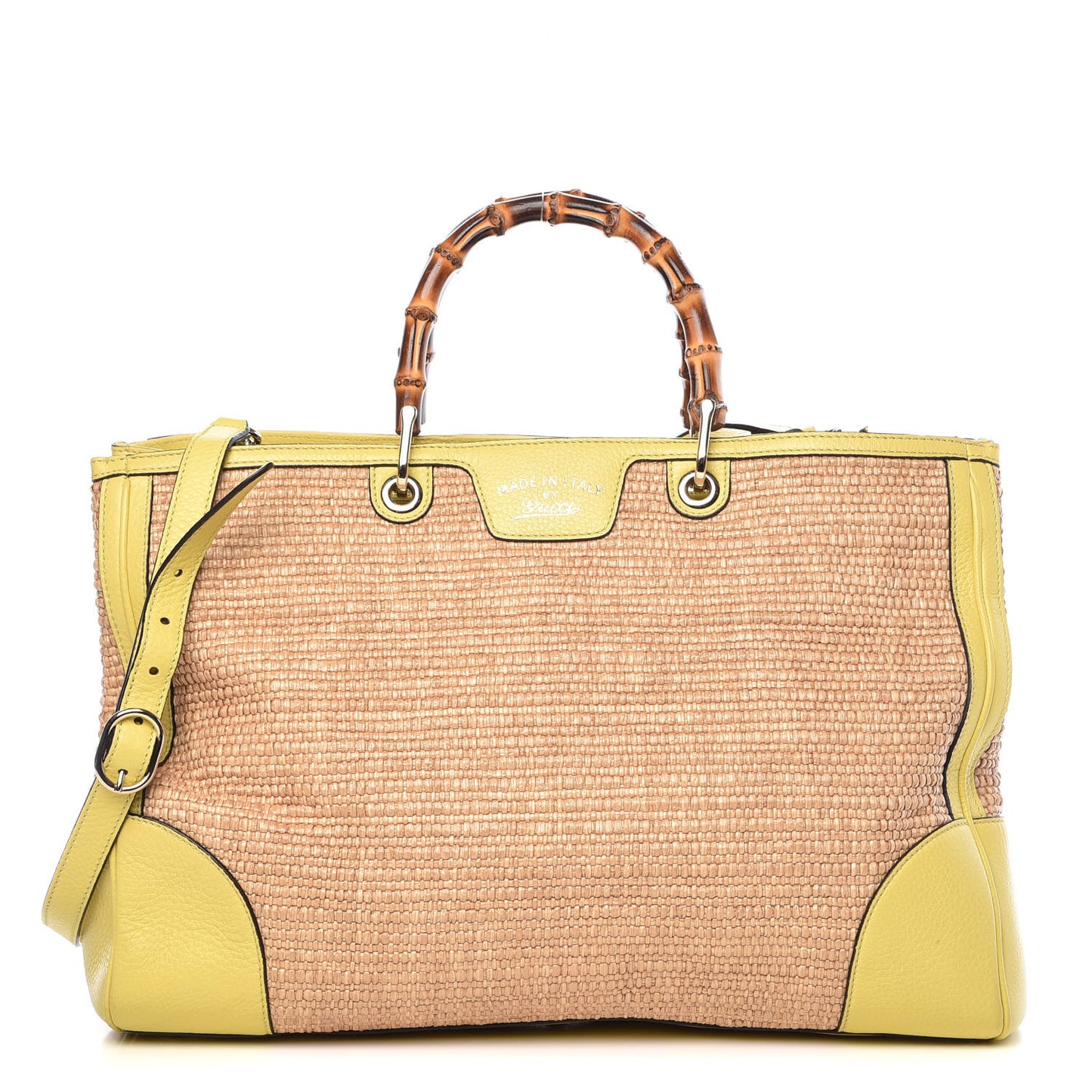 Calfskin Straw Large Bamboo Shopper Tote Citrus