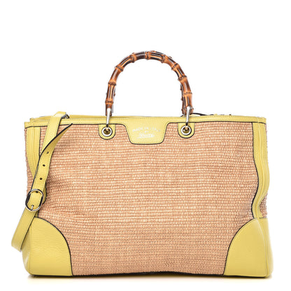 Gucci Calfskin Straw Large Bamboo Shopper Tote Citrus 1 of 13
