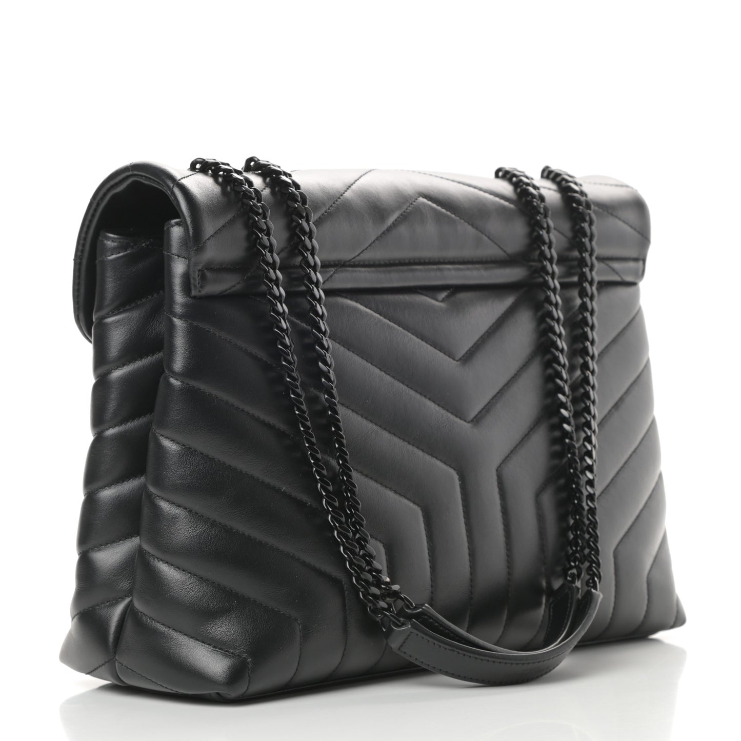 Calfskin Y Quilted Monogram Medium Loulou Chain Satchel Black