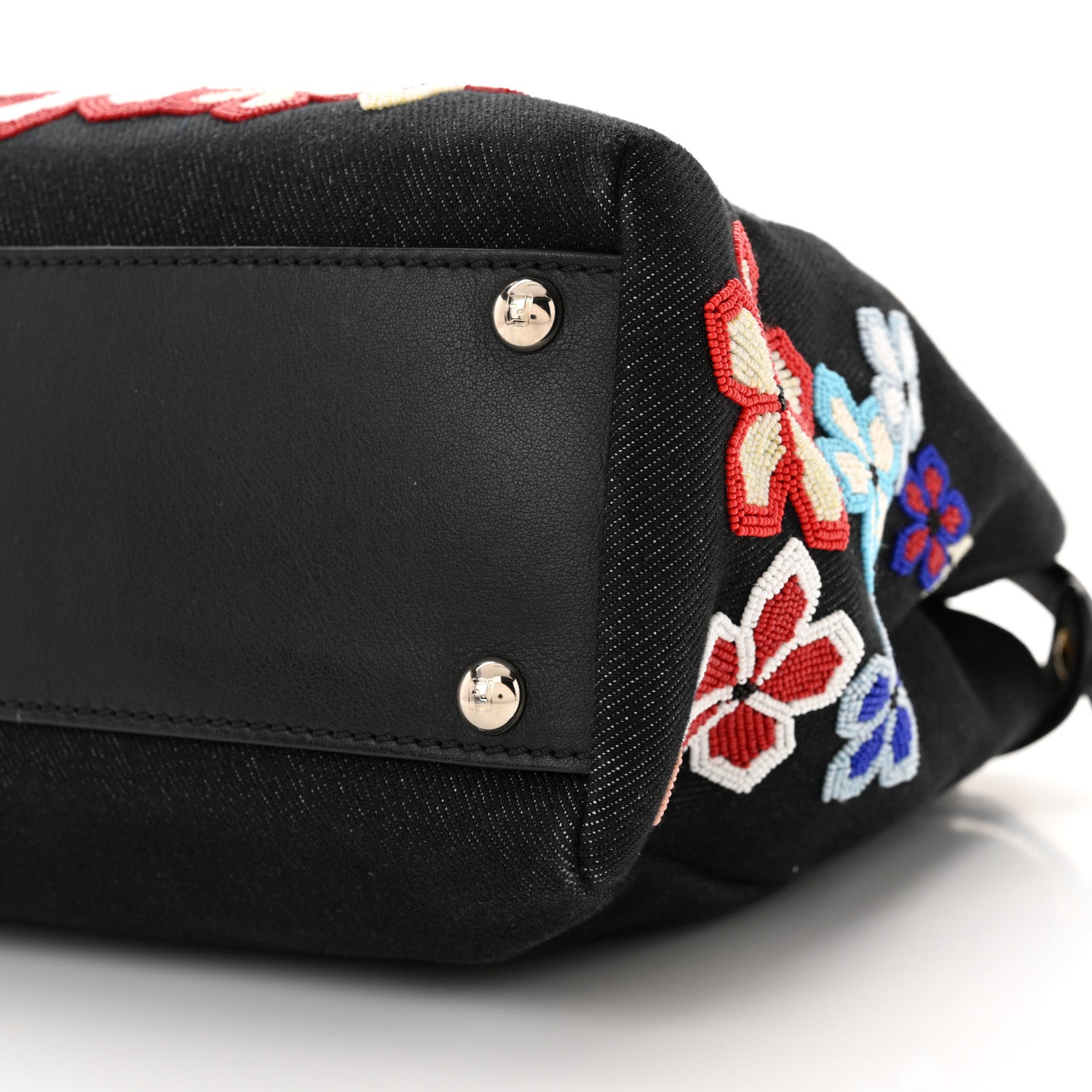 Fendi Denim Vitello Dolce QuTweet Beaded Medium Peekaboo Iconic Satchel Dark Blue Multicolor Black 10 of 12