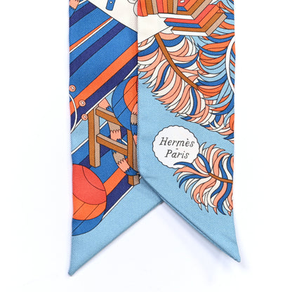 Hermes Silk De l'Ombrelle Aux Duels Twilly Bleu Potiron Creme 2 of 4