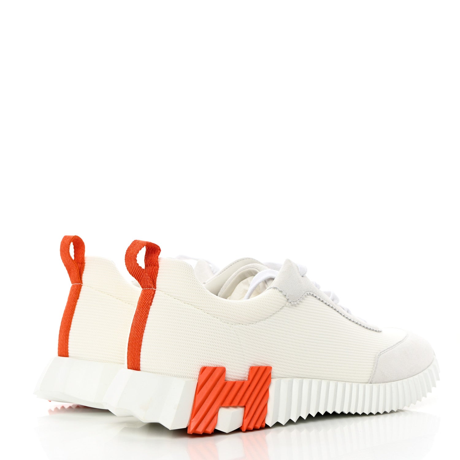 Hermes Technical Canvas Suede Goatskin Mens Bouncing Sneakers 44 White Orange 7 of 16