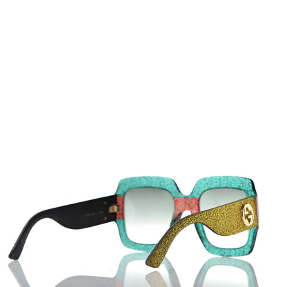 Gucci Square Frame GG0102S Sunglasses Glitter Red Black Green 4 of 8