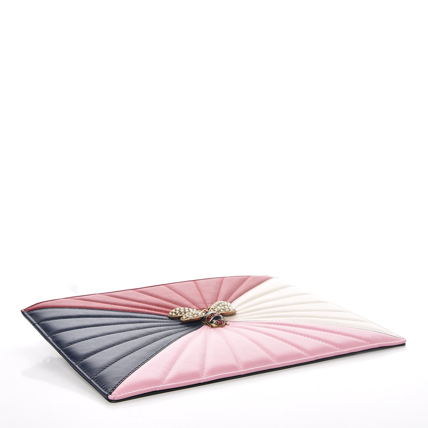 Calfskin Trapuntata Queen Margaret Oversized Zip Pouch Blue Agata Hibiscus Red Mystic White Sugar Pink