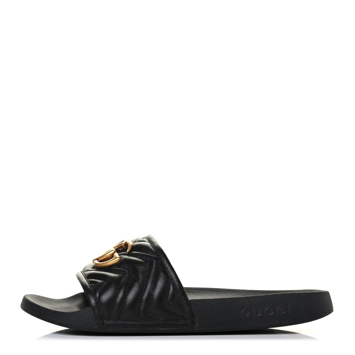 Gucci Nappa Matelasse Rubber Mens GG Marmont Slide Sandals 7 Black 1 of 4