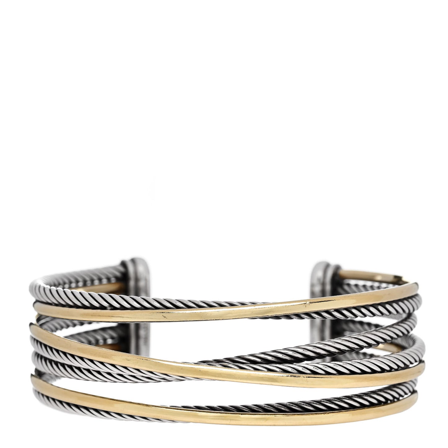 Sterling Silver 18K Yellow Gold 21mm Four Row Crossover Cuff Bracelet