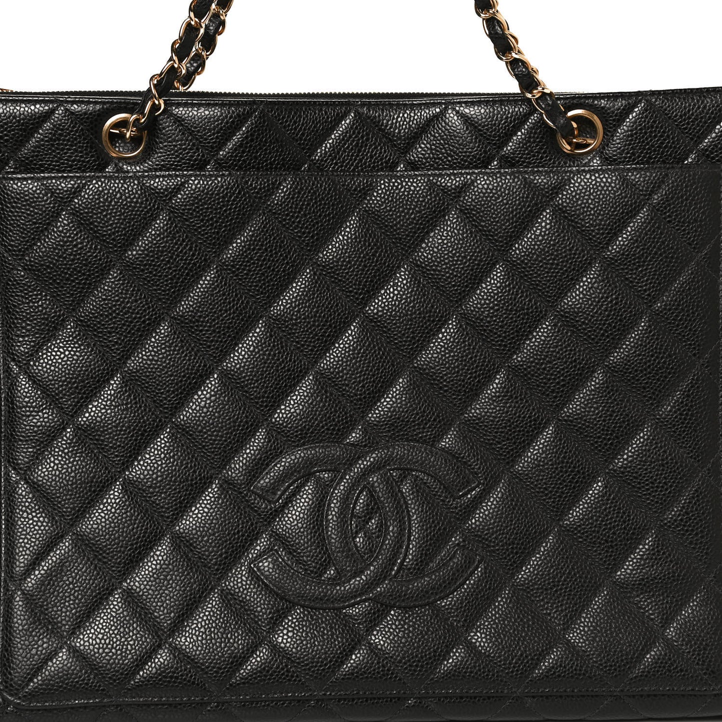 Caviar Quilted CC Shopping Tote Black