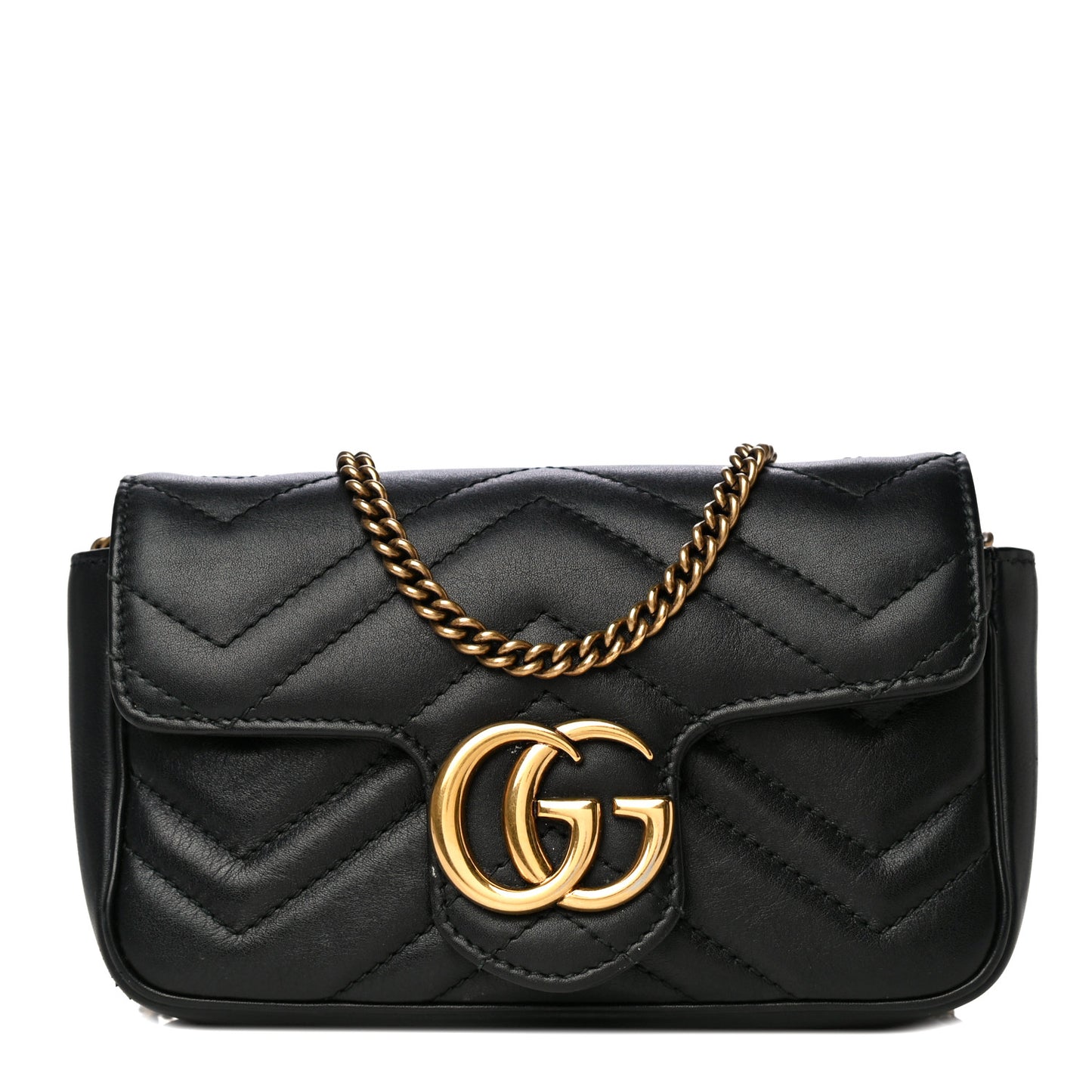 Calfskin Matelasse Super Mini GG Marmont Shoulder Bag Black