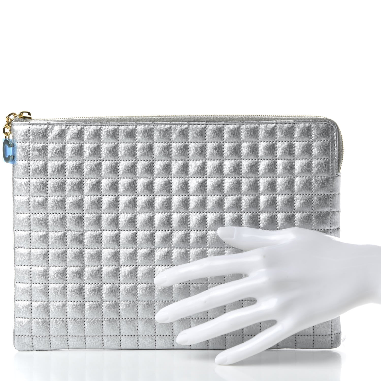 Celine Lambskin Quilted Zip Pouch Grey 2 of 10