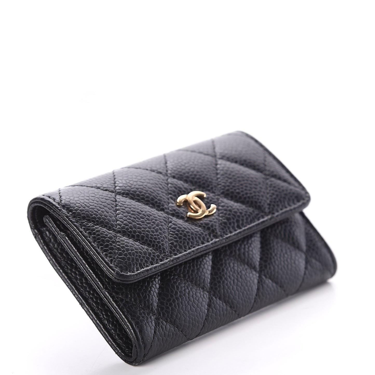 Caviar Quilted Flap Card Holder Black