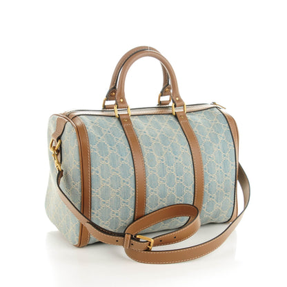 Gucci Denim Monogram Vintage Web Medium Boston Blue 3 of 7