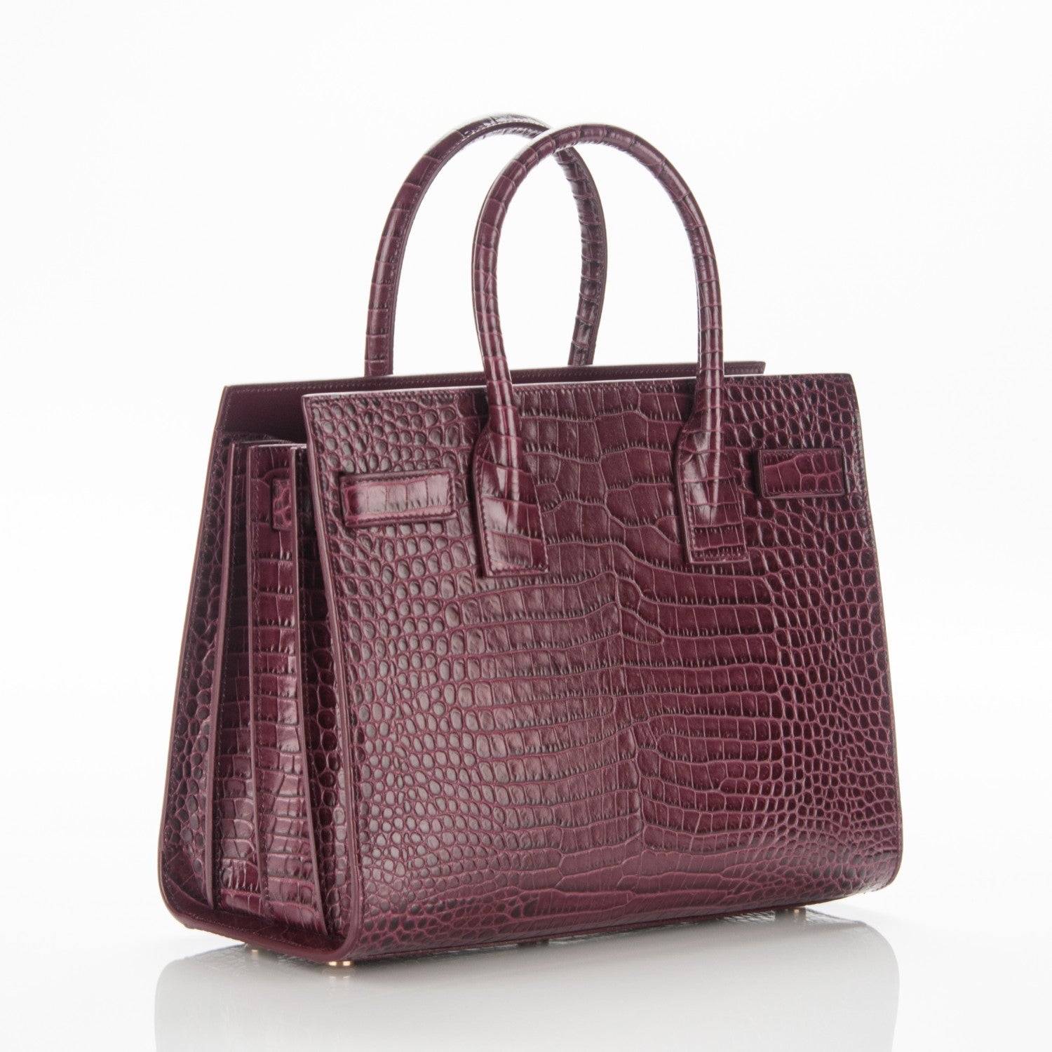 Saint Laurent Calfskin Crocodile Embossed Baby Sac De Jour Bordeaux 3 of 7