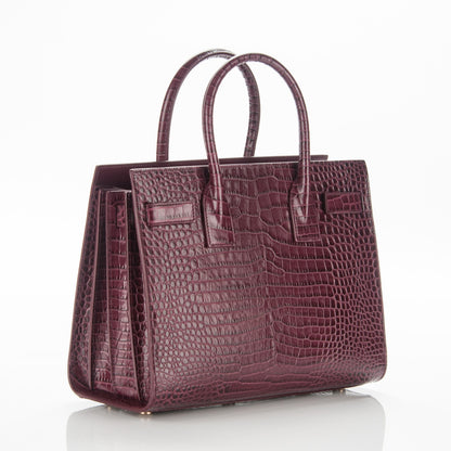 Saint Laurent Calfskin Crocodile Embossed Baby Sac De Jour Bordeaux 3 of 7