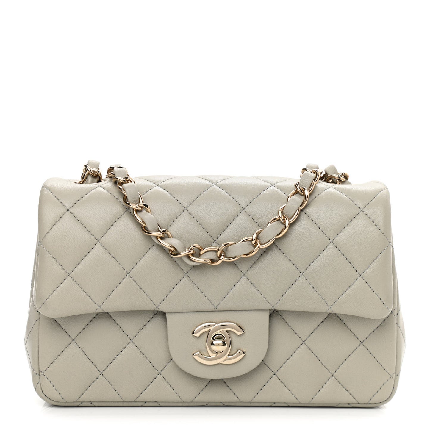 Lambskin Quilted Mini Rectangular Flap Grey