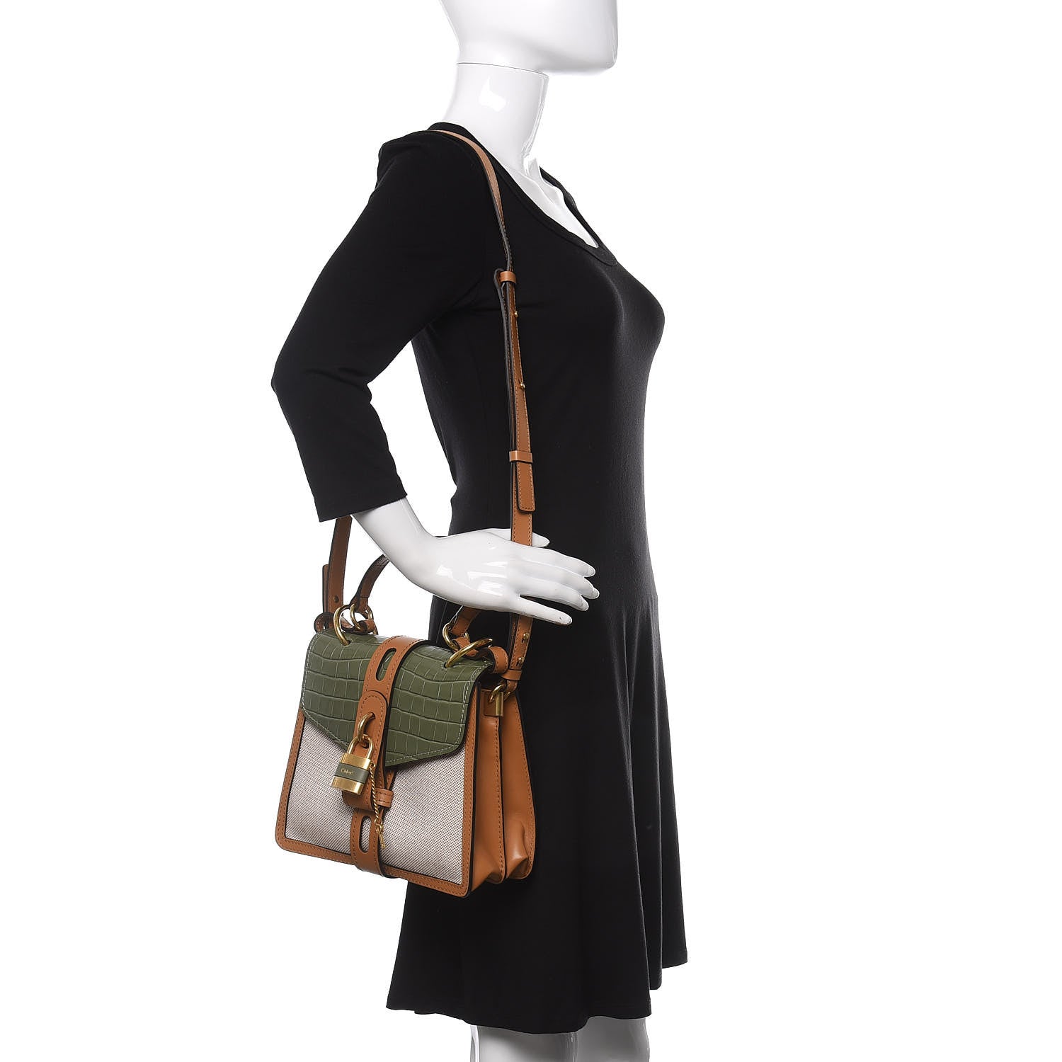 Chloe Calfskin Crocodile Embossed Canvas Small Aby Day Shoulder Bag Misty Forest 2 of 10