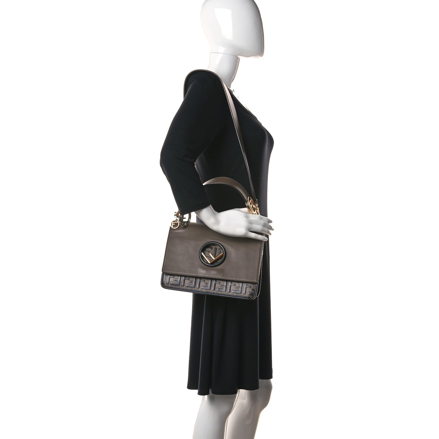 Vitello Century F is Fendi Bi-Color FF 1974 Embossed Kan I Shoulder Bag Maya Black