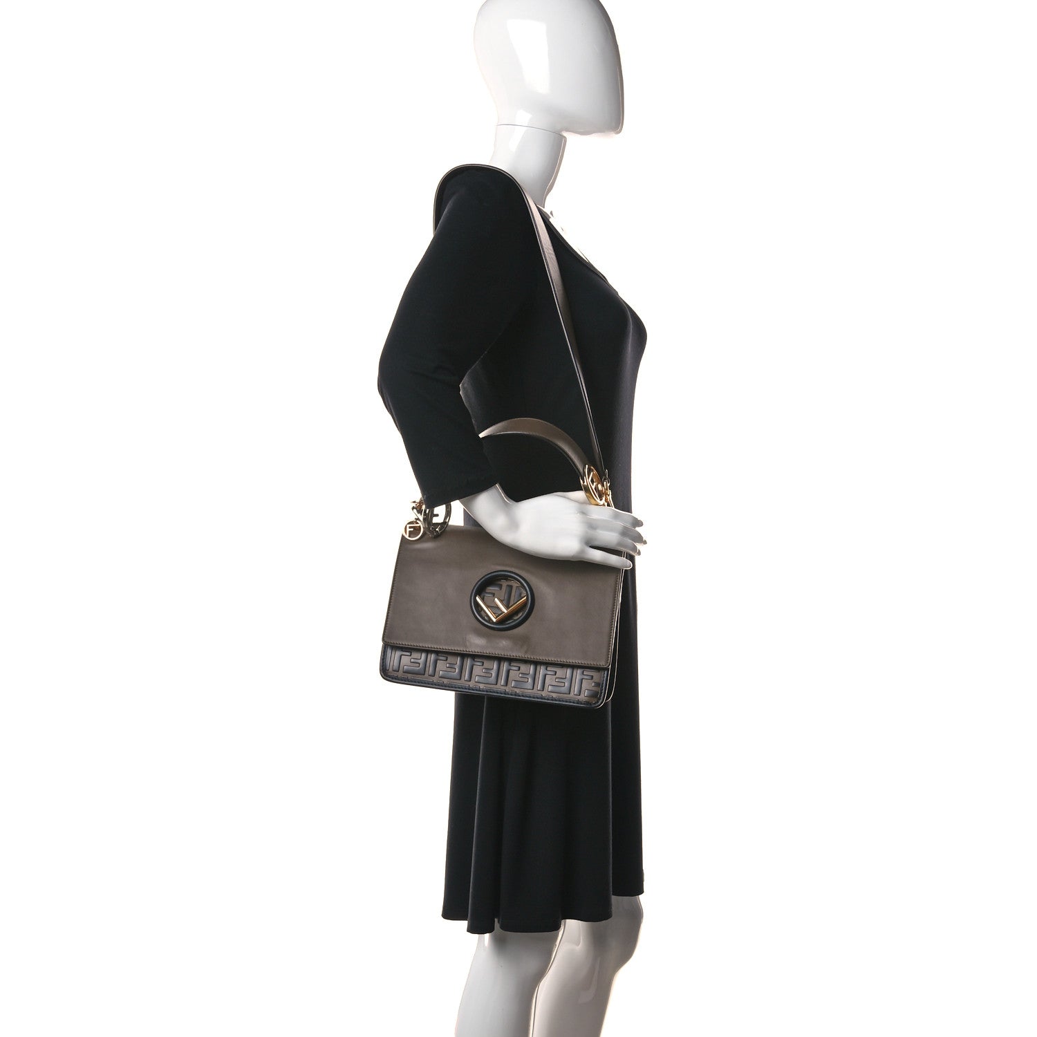 Fendi Vitello Century F is Fendi Bi-Color FF 1974 Embossed Kan I Shoulder Bag Maya Black 3 of 17