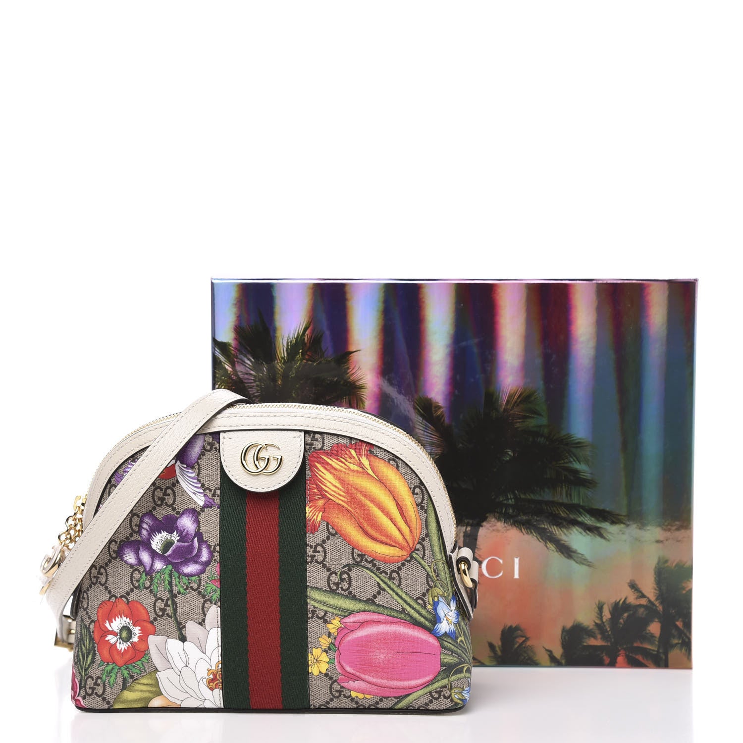 Gucci GG Supreme Monogram Flora Web GG Small Ophidia Dome Shoulder Bag White 12 of 12