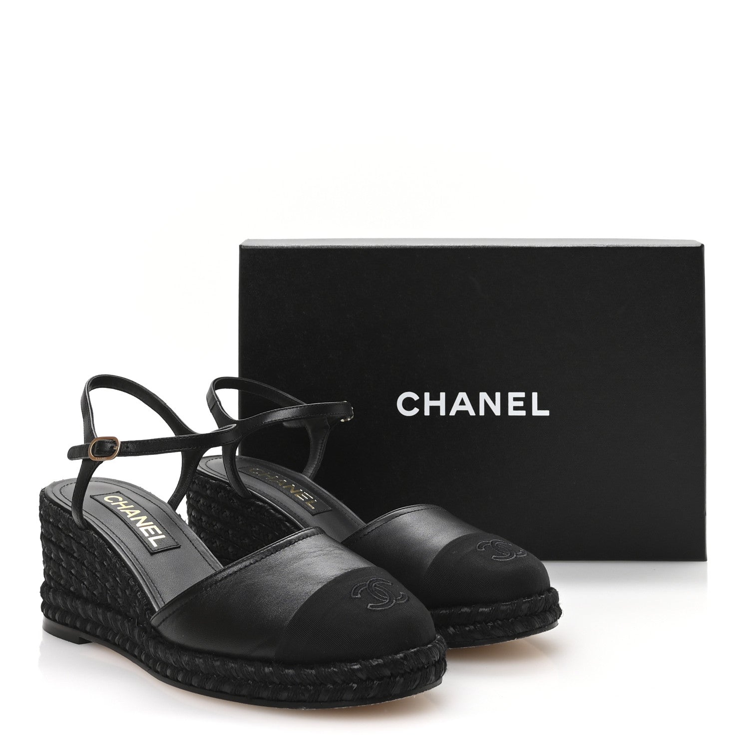 Chanel Lambskin Grosgrain CC Espadrilles Wedges 41 Black 9 of 9