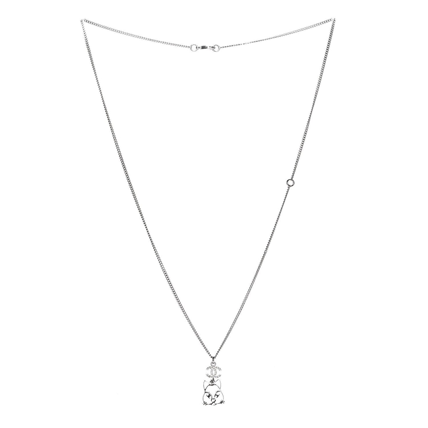 Crystal Emoji Choupette Cat Pendant Necklace Silver