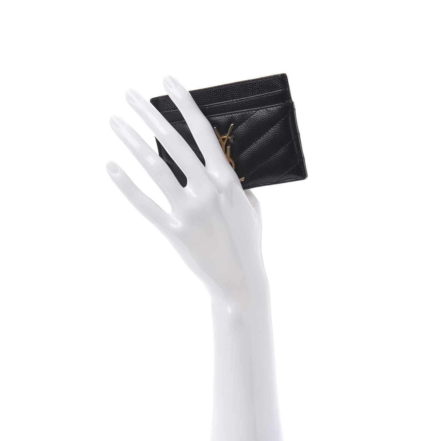 Saint Laurent Grain De Poudre Matelasse Chevron Monogram Credit Card Case Black 2 of 8