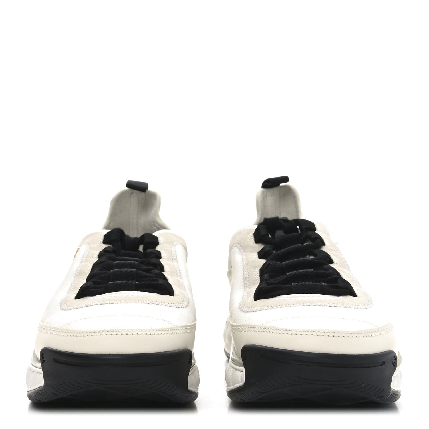 Chanel Velvet Calfskin Mixed Fibers CC Sneakers 41 Ivory Black 3 of 9